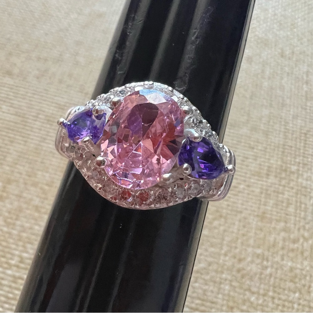Pink & Purple, White Sim Topaz Ring Size 8